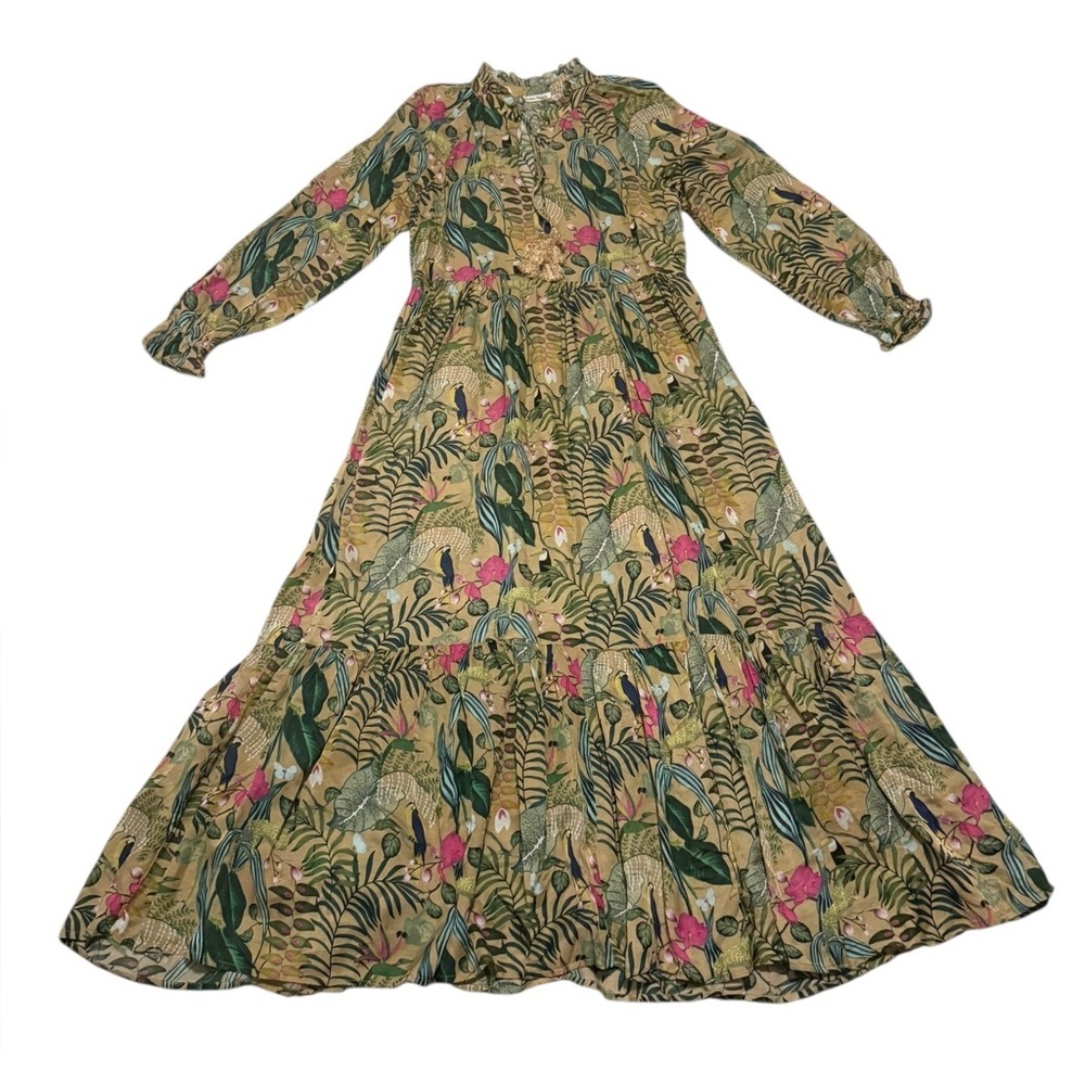 Roller Rabbit Rainforest Long Sleeve Tiered Maxi Dress Size XS